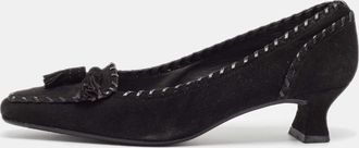 Stuart Weitzman Black Suede Block Heel Pumps