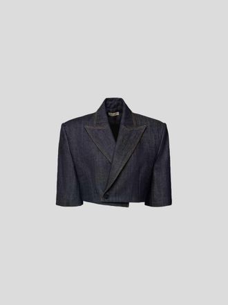 The Mannei Cropped Blazer im Denim-Look in Dunkelblau, Gr&ouml;&szlig;e 34