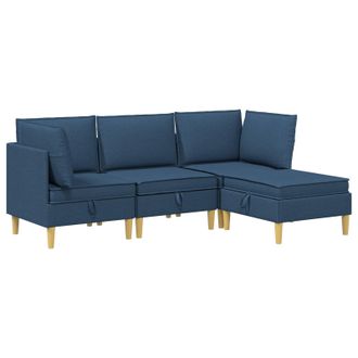 vidaXL Juego De Sof&aacute; Modular Con Almacenamiento 4 Pcs Azul Tela Vidaxl