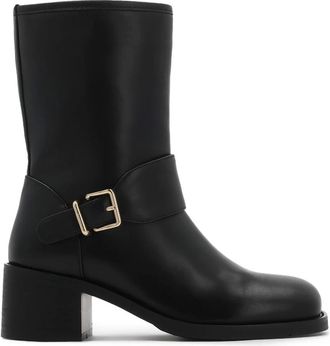 Kazar Zwarte leren laarzen met vierkante neus - Dames - Laarzen met Hak - Zwart - 36 EU - Leer - Schoenen