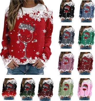 Generic Christmas Jumper for Women UK Long Sleeve Crewneck Sweatshirts Casual Christmas Sweatshirts Winter Print Ladies Pullover Tops Loose Work Officce
