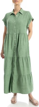 Max Studio Short Sleeve Tiered Maxi Shirtdress in Heather Grass at Nordstrom Rack, Size X-Small