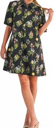 Merci Short Sleeve Button Down Mini Dress In Black Floral