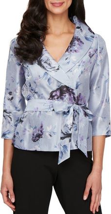 Alex Evenings Tie Side Organza Top in Purple Multi at Nordstrom, Size X-Large
