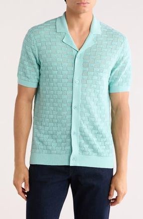 Ted Baker Ridges Short Sleeve Texture Knit Silk & Cotton Button-Up Shirt in Light Pastel Green at Nordstrom Rack, Size 6(Xxl)