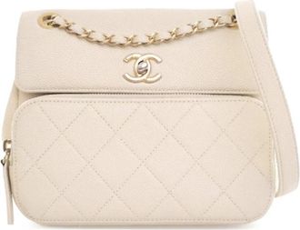 Chanel Pre-owned 19 Beige Calfskin Crossbody Bag - Dames - Vintage Schoudertas - Wit - ONE Size - Leer - Vintage