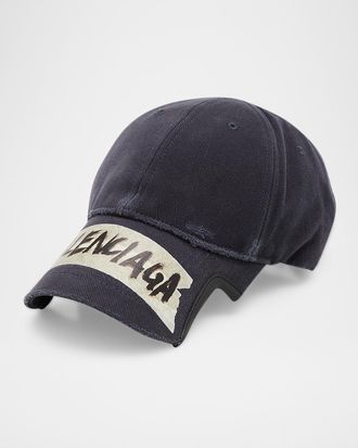 Balenciaga Men & apos;s Masking Tape Logo Distressed Baseball Cap