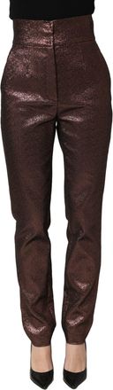 Dolce & Gabbana Womens Metallic Brown High Waist Tapered Leg Pants