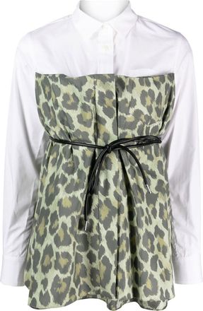 sacai leopard-print long-sleeve shirt - women - Polyester/Artificial Leather - 8 - Green