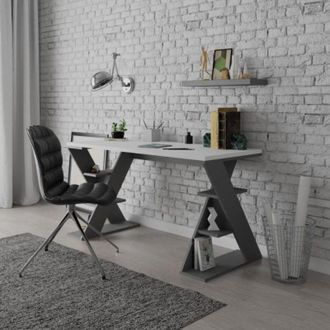 Decortie Scrivania Papillon con ripiani sulle gambe colore antracite e bianco