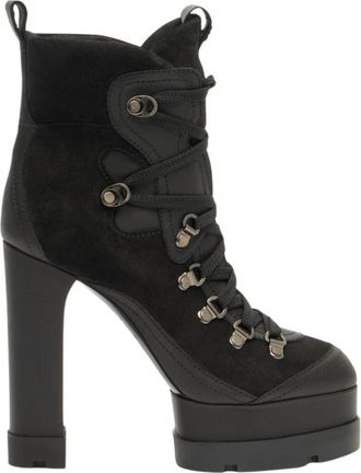 Casadei Nancy Enkellaars - Dames - Laarzen met Hak - Zwart - 36 1/2 EU - Leer - Schoenen