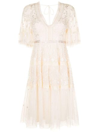 Needle & Thread floral-embroidered A-line dress - women - Polyester - 12 - Neutrals