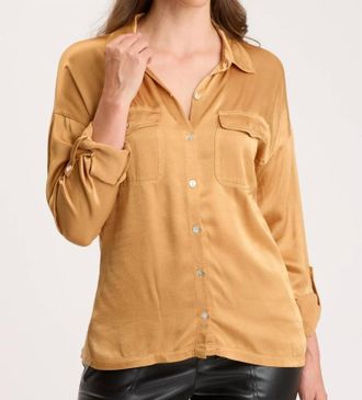 Xcvi Cuffed Sleeve Button Up Shirt In Butterscotch
