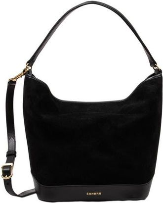 Sandro Soft suede shopping bag in Black at Nordstrom, Size Medium