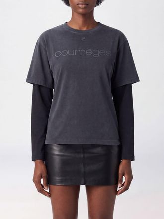 Courr&egrave;ges Long-Sleeved Cotton T-Shirt with Tone-on-Tone Logo