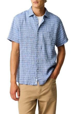 Rodd & Gunn Croftview Check Short Sleeve Linen & Cotton Button-Up Shirt in Eclipse at Nordstrom, Size Xxx-Large