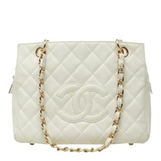 Chanel Pre-owned Caviar Chain Shoulder Bag (Petit Timeless Tote) - Dames - Pre-owned - Wit - Maat: ONE Size Leer