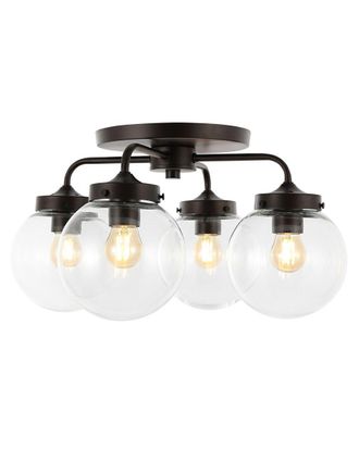Jonathan Y Designs Jonathan Y Piper 18In 4-Light Farmhouse Rustic Iron/Glass Led Semi Flush Mount