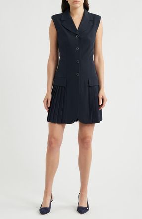 Vince Camuto Pleat Detail Sleeveless Shirtdress in Navy at Nordstrom, Size 10