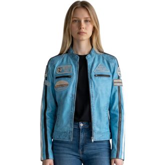 Infinity Leather Dames Biker Racing Badges Blauwe Leren Jas-Incheon