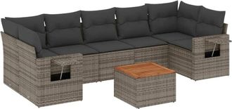 vidaXL Vidaxl - Set De Sof&aacute;s De Jard&iacute;n 8 Pzas Y Cojines Rat&aacute;n Sint&eacute;tico Gris