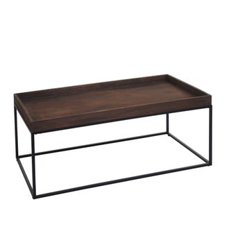 Hhg Mesa De Centro Hhg 866, Mesa De Centro Mesa Auxiliar, Madera Maciza Metal 46x110x60cm, Marr&oacute;n Oscuro