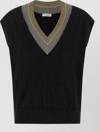 Brunello Cucinelli ribbed striped v neck sleeveless vest
