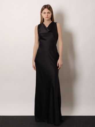 Actualee Womens Satin Long Dress Black Polyester
