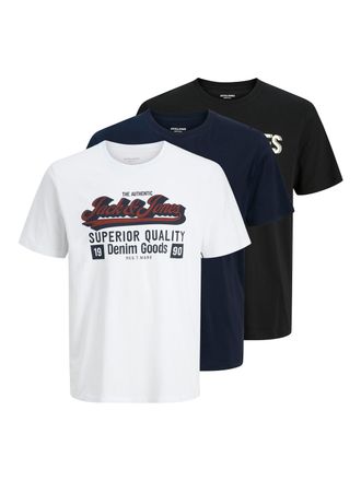 Jack & Jones Plus Size T-Shirt JJELOGO TEE SS 2 COL AW25 3PK MP PLS, Herren, Gr. 4XL, schwarz (cloud dancer pack:sky captain, schwarz), Jersey, Obermaterial: 100% Baumwolle,