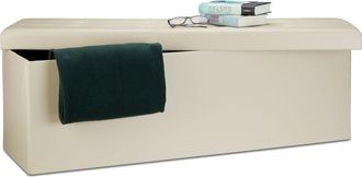 Relaxdays Folding Storage Ottoman xl, 38 x 114 x 38 cm Sturdy Seat with Bench, Faux Leather, with Removable Lid, Dark Red - Relaxdays