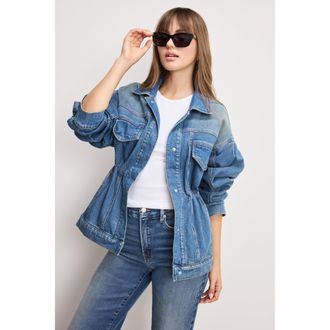 Good American Womens Barrel Sleeve Denim Jacket | Indigo, Size Medium | Good American by Khlo&Egrave; Kardashian