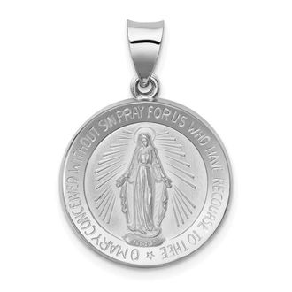 Diamond2Deal 14k White Gold Polished Satin Miraculous Medal Hollow Pendant