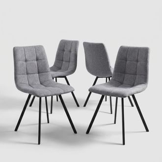 Oresteluchetta Juego De 4 Sillas De Comedor Tapizadas En Tela Con Patas De Acero Jane - Gris