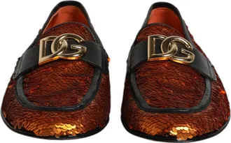 Dolce & Gabbana Orange Sequin Embellished Men Loafers Mens Shoes