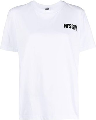 Msgm logo-print round-neck T-shirt - women - Cotton - L - White