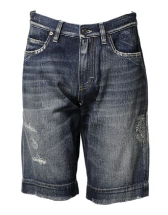 Dolce & Gabbana Blue Cotton Distressed Denim Bermuda Mens Shorts