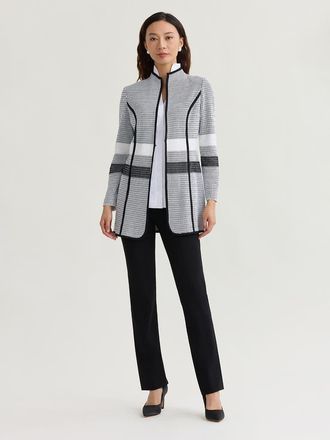 Misook Monochrome Jacquard Knit Jacket in Black/white/Grey at Nordstrom, Size Xx-Large