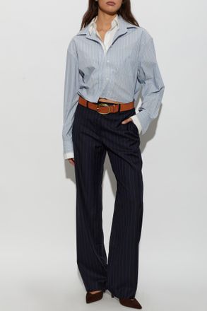 Acne Studios Wool Striped Trousers, Womens, Navy Blue