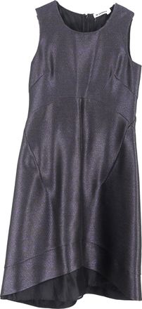 Jil Sander Scoop Neck Midi Dress in Metallic Grey Polyester
