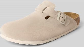 Birkenstock Slides aus Leder mit Dornschlie&szlig;e Modell BOSTON in Ecru, Gr&ouml;&szlig;e 41