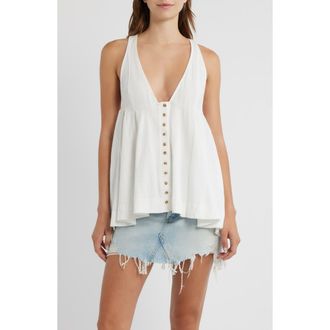 Free People Valerie Halter Neck Cotton Tunic Top in Clean Ivory at Nordstrom, Size X-Large