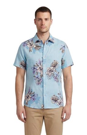 Lords of Harlech Exotic Floral Mens Linen Printed Shirt in Exotic Floral Teal at Nordstrom, Size Xx-Large