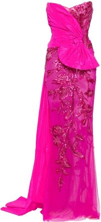 Saiid Kobeisy beaded gathered gown - women - Polyester - 38 - Pink