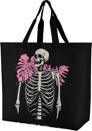 Generic Skeleton Plant Tote Bag Reusable Grocery Shopping Bags Large Travel One Shoulder Handbag for Picnic Work