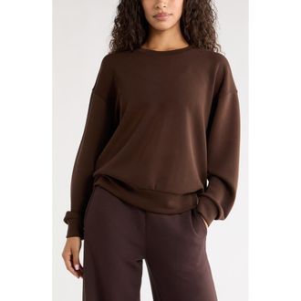 Zella Soft Luxe Boxy Crew Sweatshirt in Brown Mole at Nordstrom, Size Xx-Large