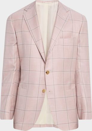 Kiton Mens Cashmere-Blend Windowpane Sport Coat