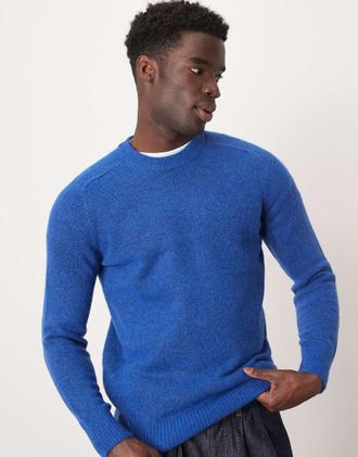 Selected Maglione girocollo soffice blu in lana dalpaca