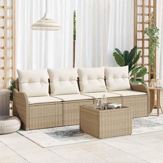 vidaXL Conjunto De Sof&aacute; De Jard&iacute;n 5 Pcs Beige Polirat&aacute;n Vidaxl