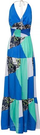 M&oacute;veis Conquista Womens Maxi Empire Line Patchwork Dress - Blue - Size Medium