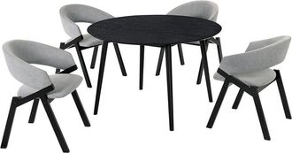 Armen Living Arcadia & Talulah 48In Round Grey & Black Wood 5Pc Dining Set